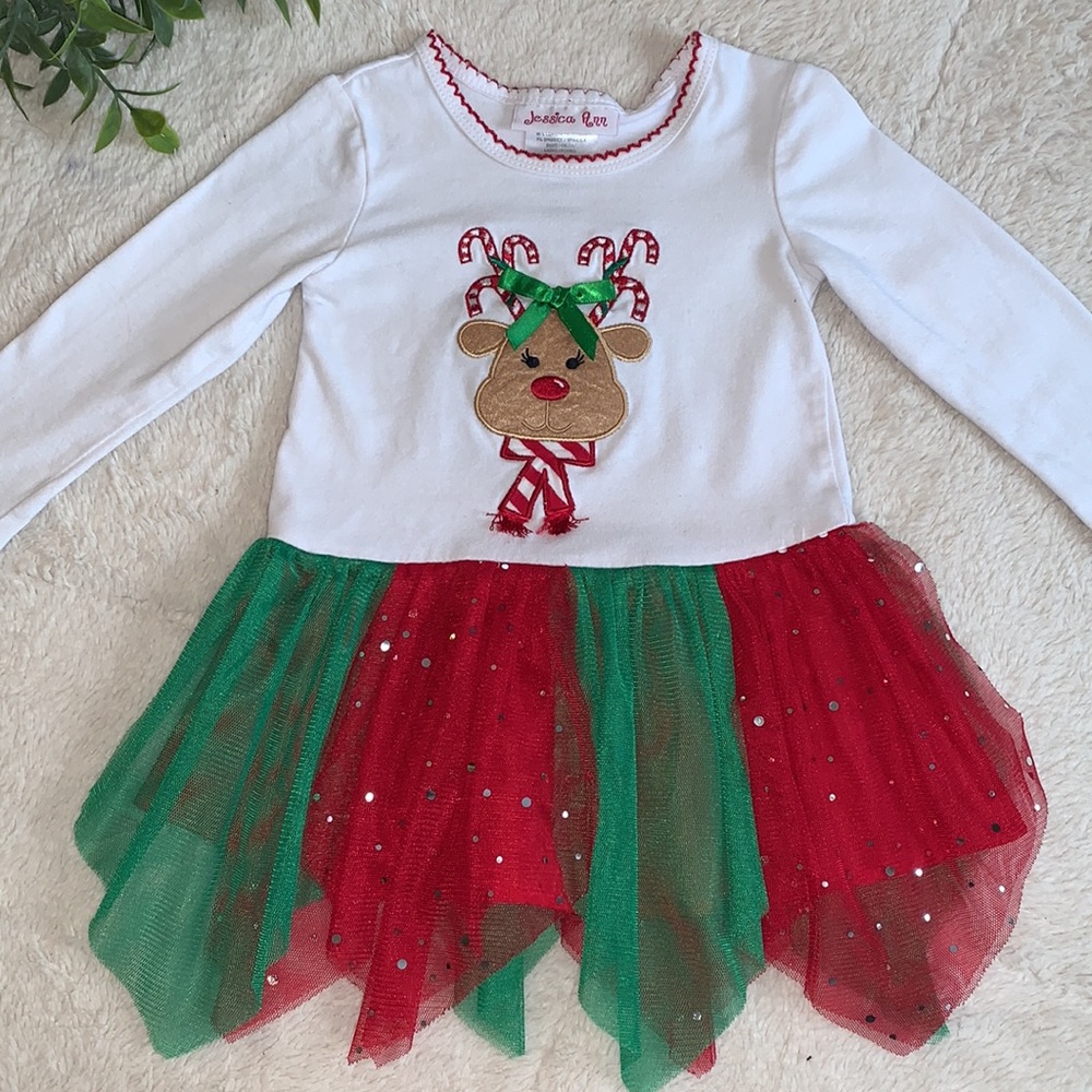 Jessica Ann 18M Holiday Reindeer Dress Christmas EUC Red & Green